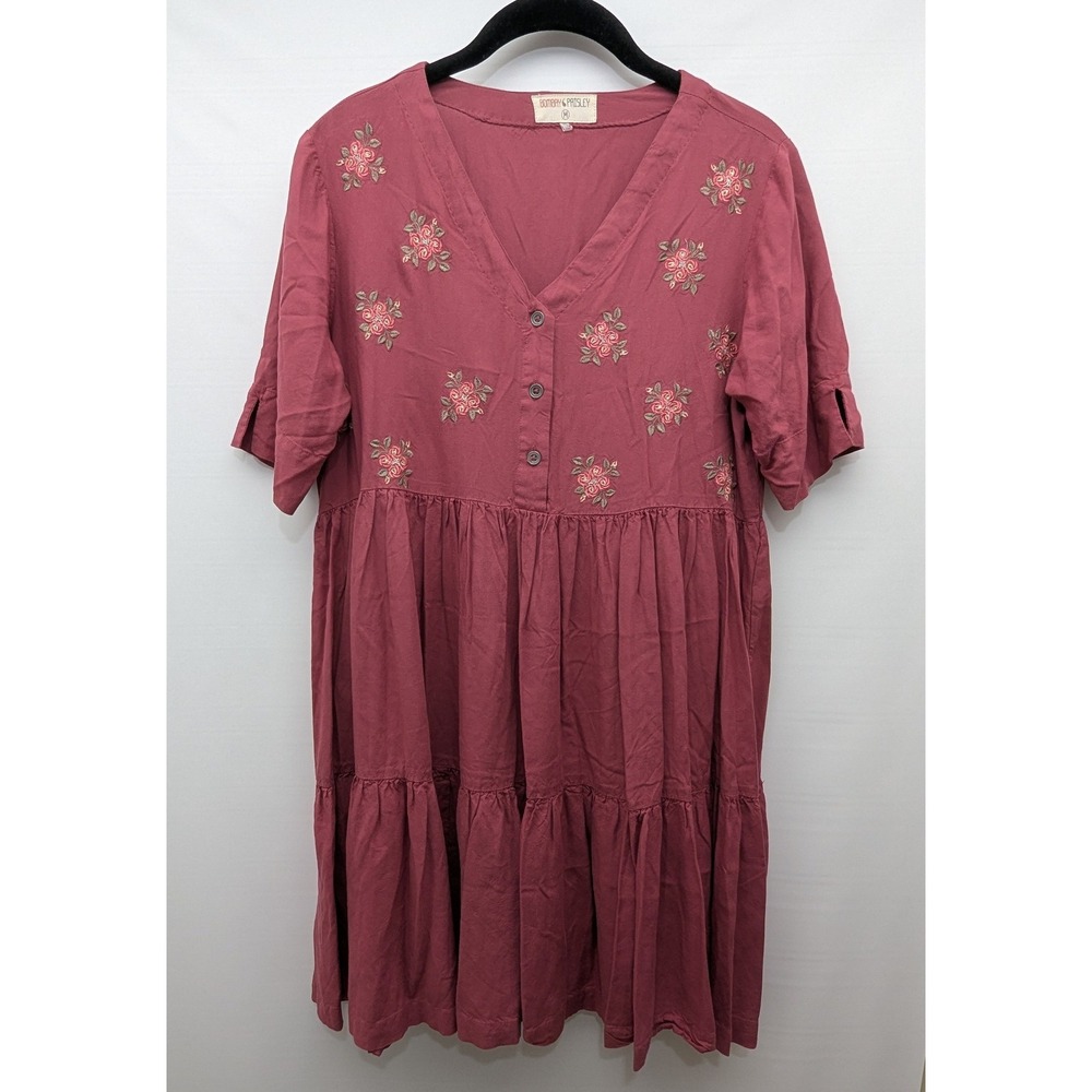 Bombay Paisley‎ Babydoll Dress Medium Floral Embroidered Tiered Boho Cottagecore